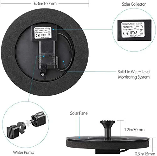 Verilux® Fountain Solar Power Floating Water Pump for Pool Pond Garden and Patio Plants Round 7V 1.4W (Black) - image 5